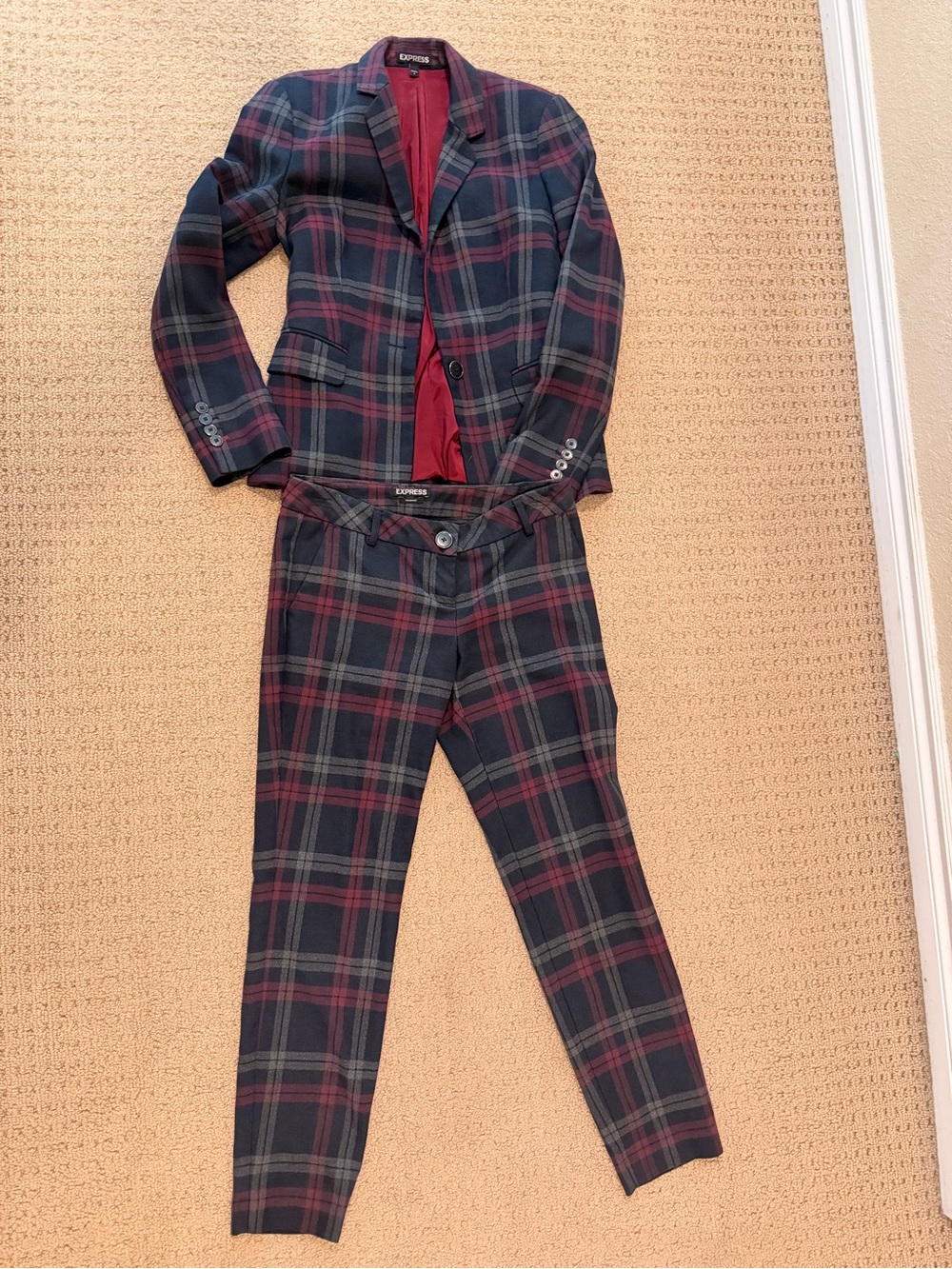 Express Plaid Suit Set in Navy and Burgundy Tartan Plaid Design coordinated set
